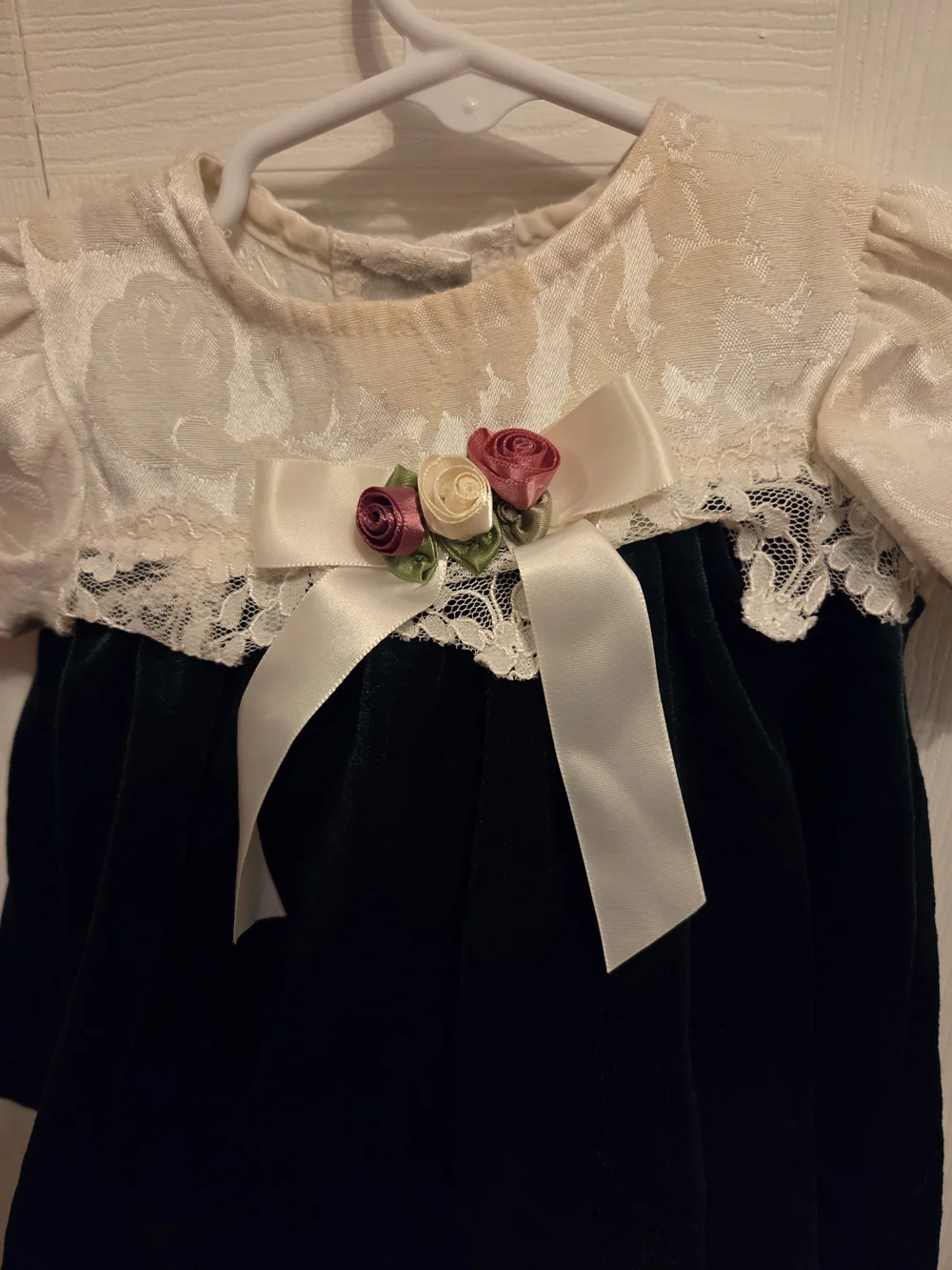 Children's Green and Cream Velvet Party Dress - Brand: Rose Cottage.